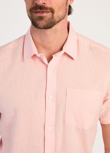 Tokyo Laundry Pink Linen Blend Short Sleeve Button-Up Shirt With Chest Pocket