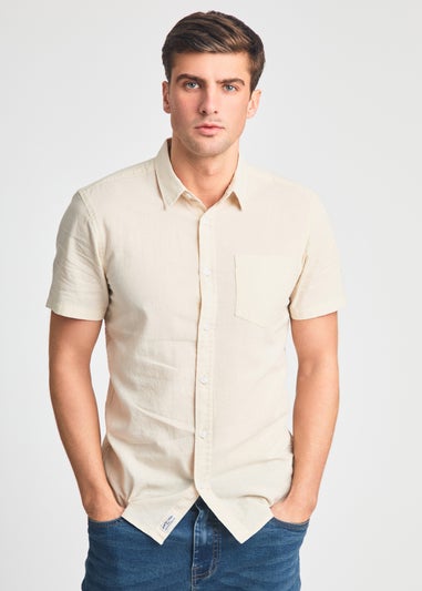 Tokyo Laundry Natural Linen Blend Short Sleeve Button-Up Shirt With Chest Pocket