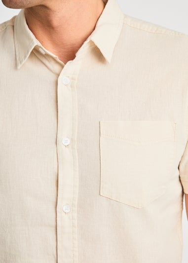 Tokyo Laundry Natural Linen Blend Short Sleeve Button-Up Shirt With Chest Pocket