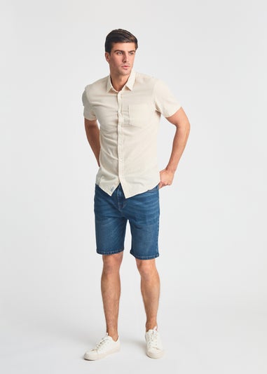 Tokyo Laundry Natural Linen Blend Short Sleeve Button-Up Shirt With Chest Pocket