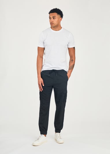 Tokyo Laundry Black Nylon Drawstring Cargo Trousers