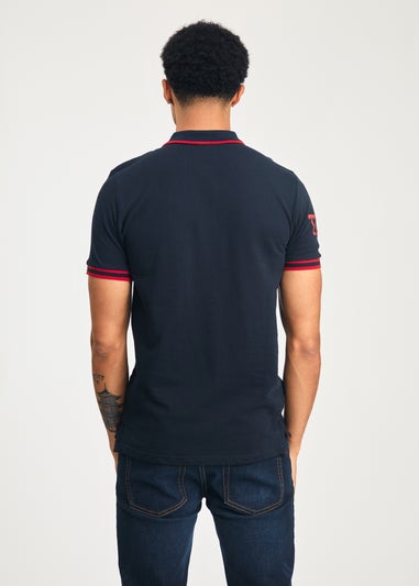Tokyo Laundry Navy Cotton Short Sleeve Button-Up Polo Shirt