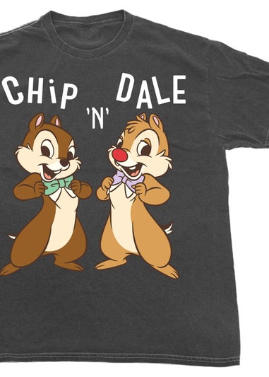 Disney Chip N Dale Bow Tie Charcoal Boyfriend Fit Washed Graphic T-Shirt