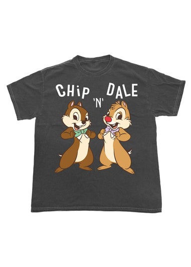 Disney Chip N Dale Bow Tie Charcoal Boyfriend Fit Washed Graphic T-Shirt