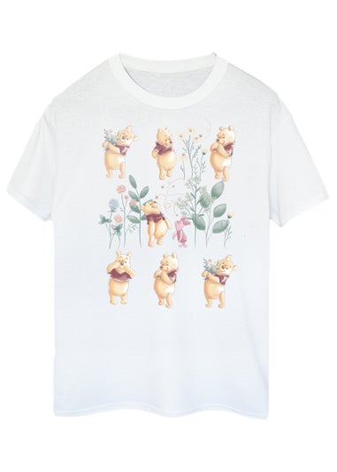 Disney Winnie The Pooh Flower Grid White Boyfriend Fit Graphic T-Shirt