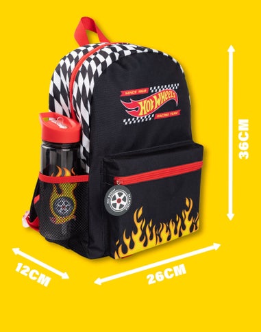 Hot Wheels Checkerboard Flame Kids Black 4 Piece Backpack Set