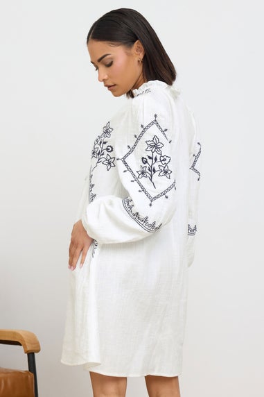 PixieGirl Petite White Cotton Embroidered Smock Dress