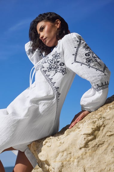 PixieGirl Petite White Cotton Embroidered Smock Dress