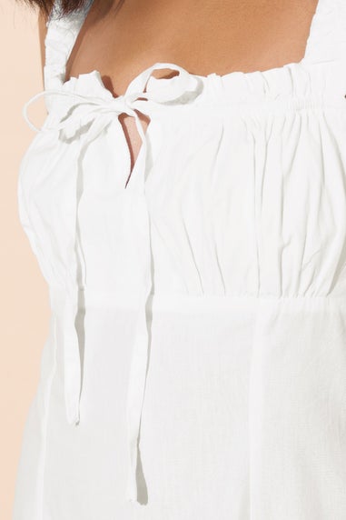 PixieGirl Petite White Ruched Tie Front Mini Dress