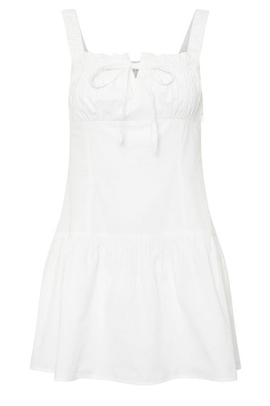 PixieGirl Petite White Ruched Tie Front Mini Dress