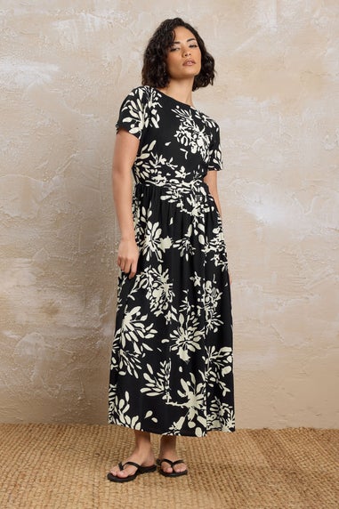 PixieGirl Petite Black Floral Print Tie Back Midaxi Dress