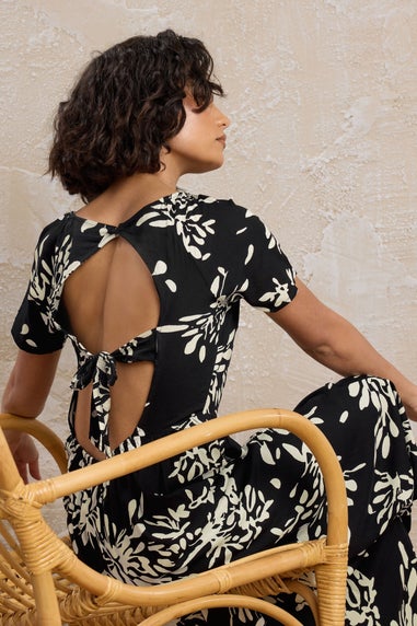 PixieGirl Petite Black Floral Print Tie Back Midaxi Dress