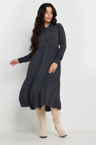 PixieGirl Petite Black Acid Wash Tiered Smock Dress