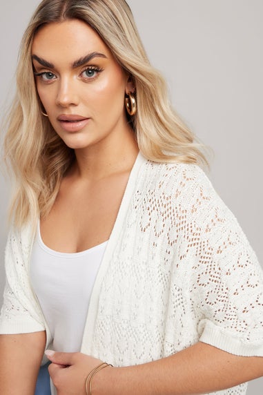 Yours Curve White Crochet Short Sleeve Cardigan