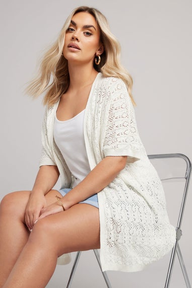 Yours Curve White Crochet Short Sleeve Cardigan
