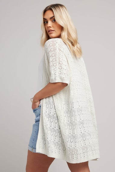 Yours Curve White Crochet Short Sleeve Cardigan