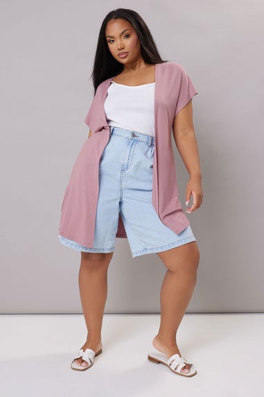Yours Curve Pink Grown On Sleeve Jersey Cardigan