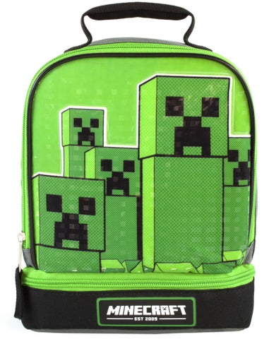 Minecraft Creeper Compartment Zip Green Lunchbag