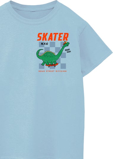 Brands In Dinosaur Skater Kids Light Blue T-Shirt (3-13 Years)