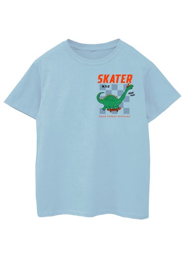 Brands In Dinosaur Skater Kids Light Blue T-Shirt (3-13 Years)