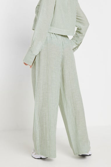 PixieGirl Petite Green Linen Striped Wide Leg Trousers