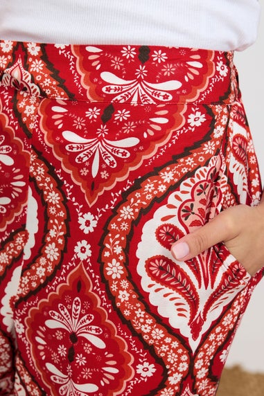 Pixiegirl Petite Red Paisley Print Wide Leg Trousers