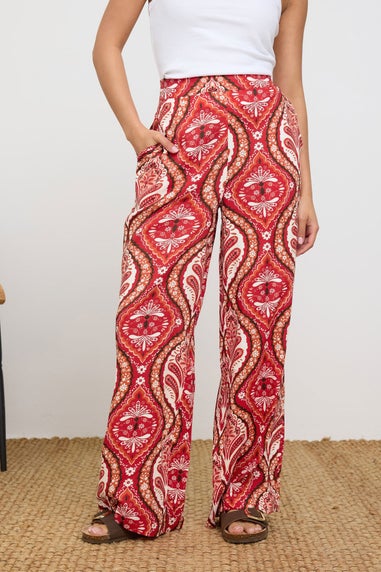 Pixiegirl Petite Red Paisley Print Wide Leg Trousers