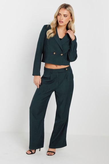 PixieGirl Petite Navy Blue Tailored Tab Wide Leg Trousers