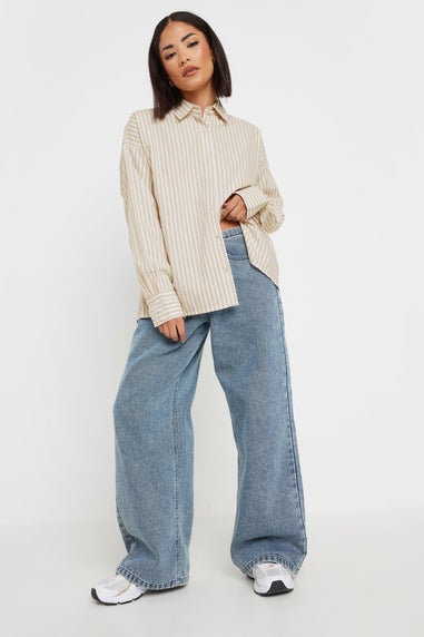 PixieGirl Petite Stone Brown Stripe Tie Back Shirt