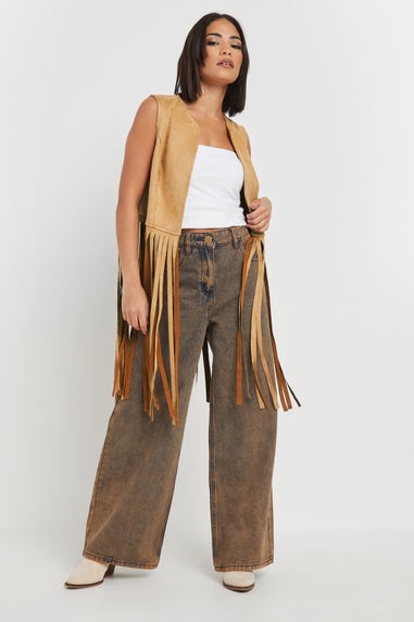 PixieGirl Petite Brown Faux Suede Tassel Waistcoat