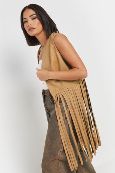 PixieGirl Petite Brown Faux Suede Tassel Waistcoat