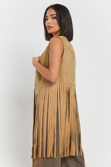 PixieGirl Petite Brown Faux Suede Tassel Waistcoat