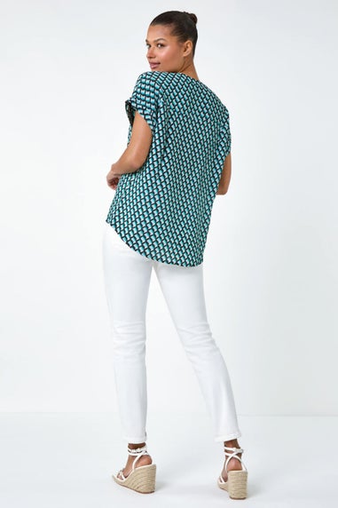 Roman Blue Geometric Print Relaxed Shirt