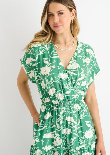 Gini London Green Floral Elastic Waist Maxi Dress
