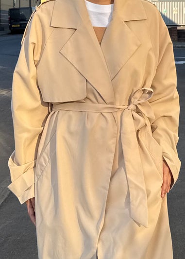 Gini London Beige Tall Woven Oversized Trench Coat