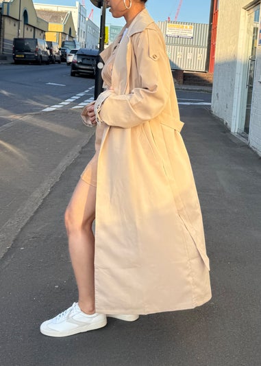 Gini London Beige Tall Woven Oversized Trench Coat