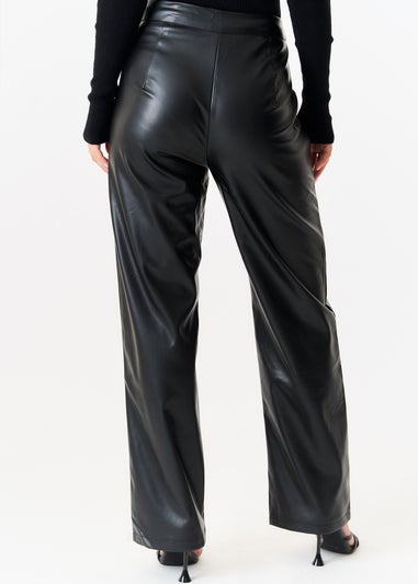 Gini London Black Faux Leather Wide Leg Trousers