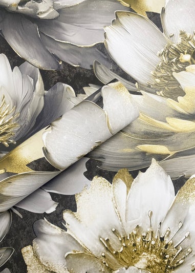 Muriva Aminah Floral Charcoal & Gold