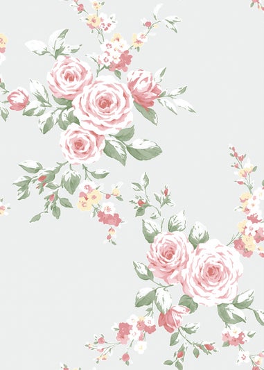 Catherine Lansfield Canterbury Floral Soft Grey & Red