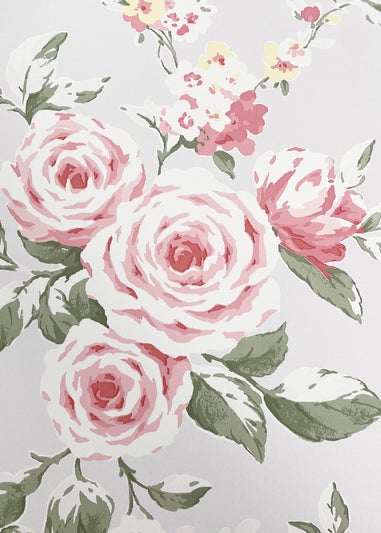 Catherine Lansfield Canterbury Floral Soft Grey & Red