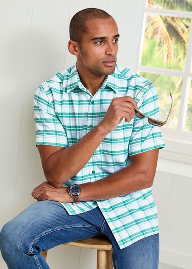 Cotton Traders Aqua Haze Short Sleeve Soft Touch Yarn-Dyed Shirt