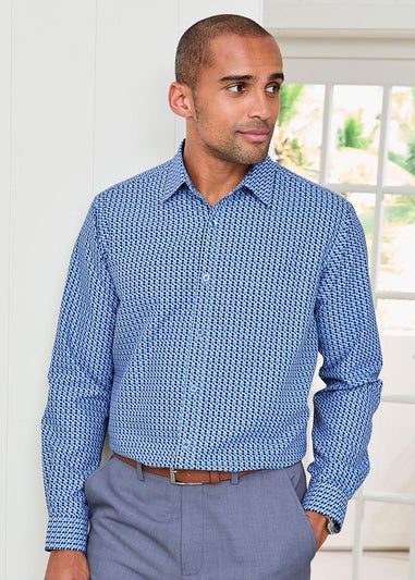 Cotton Traders Misty Blue Long Sleeve Soft Touch Print Shirt