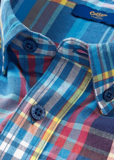 Cotton Traders Blue Short Sleeve Casual Check Shirt