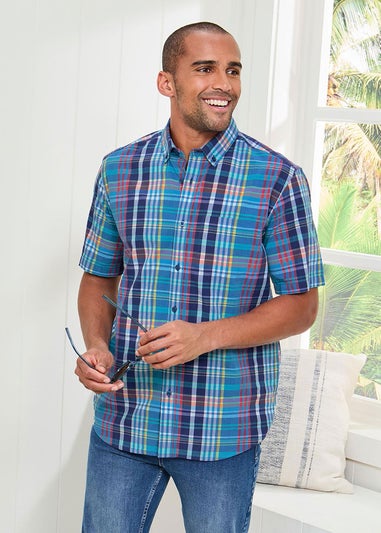 Cotton Traders Blue Short Sleeve Casual Check Shirt