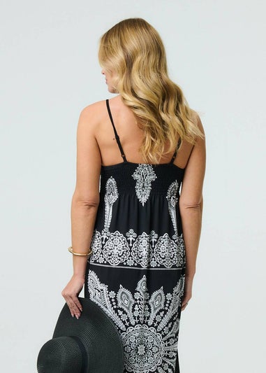Izabel London Black & White Printed Cami Strap Empire Maxi Dress