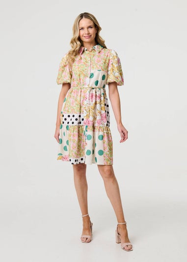 Izabel London Yellow Patchwork Print Knee Length Shirt Dress