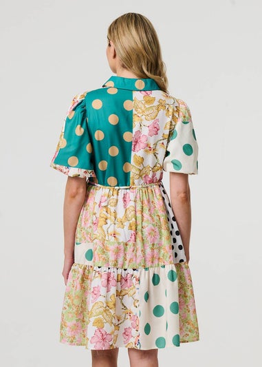 Izabel London Yellow Patchwork Print Knee Length Shirt Dress