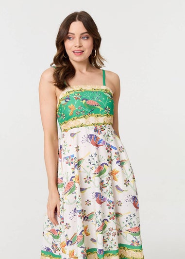 Izabel London Green Tropical Print Cami Strap Midi Dress