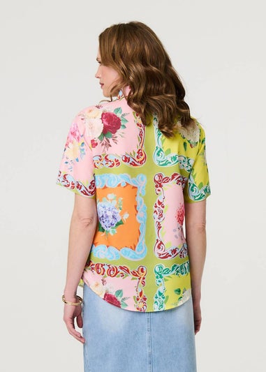 Izabel London Yellow Mosaic Print Short Sleeve Relaxed Shirt