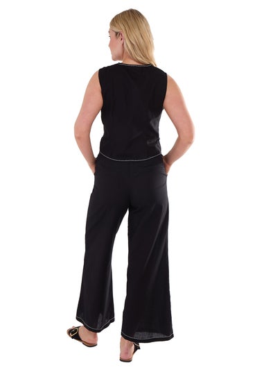 Gini London Black Cotton Contrast Stitch Detail Waist Coat